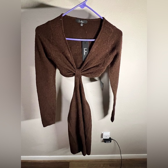 Lulus Perfect Season Brown Cutout Sweater Dress – Small NWT - Picture 5 of 9